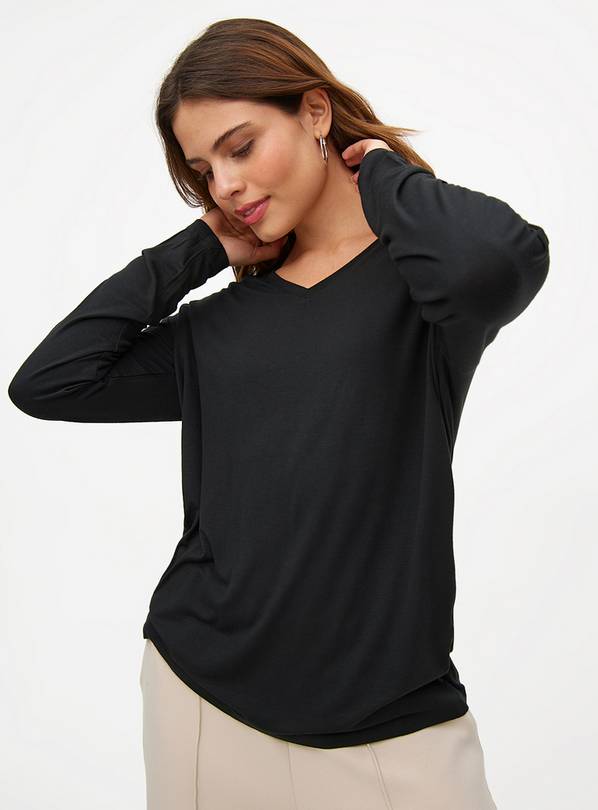 Black V Neck Relaxed Long Sleeve Top  10