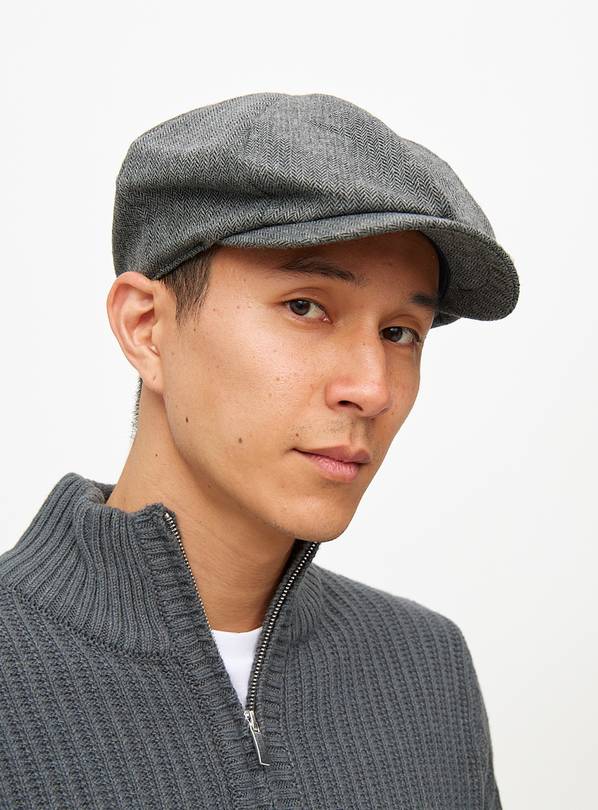 Grey Herringbone Baker Boy Hat S/M