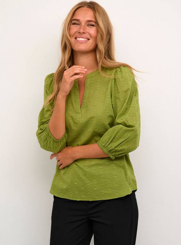 KAFFE Jollia Notch Neck 3/4 Sleeve Blouse Green 12