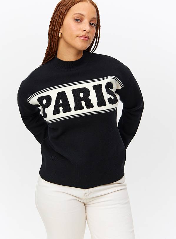 Black Paris Slogan Knitted Jumper 10