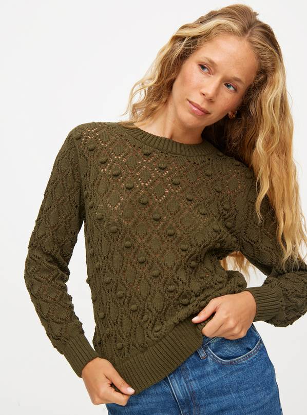 Khaki Bobble Pointelle Stitch Jumper 12