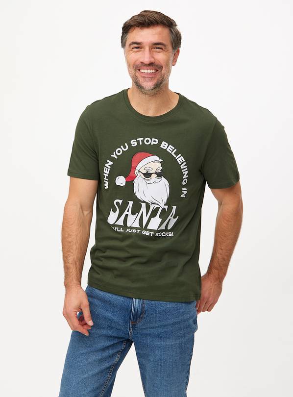 Khaki Christmas Santa Slogan Graphic T-Shirt S