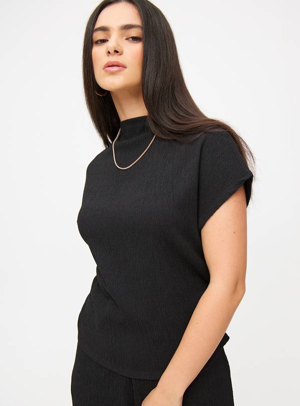 Black Textured High Neck Draped Coord Top 8