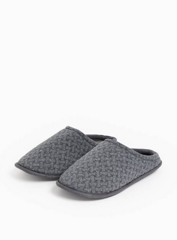 Grey Textured Jersey Mule Slippers L