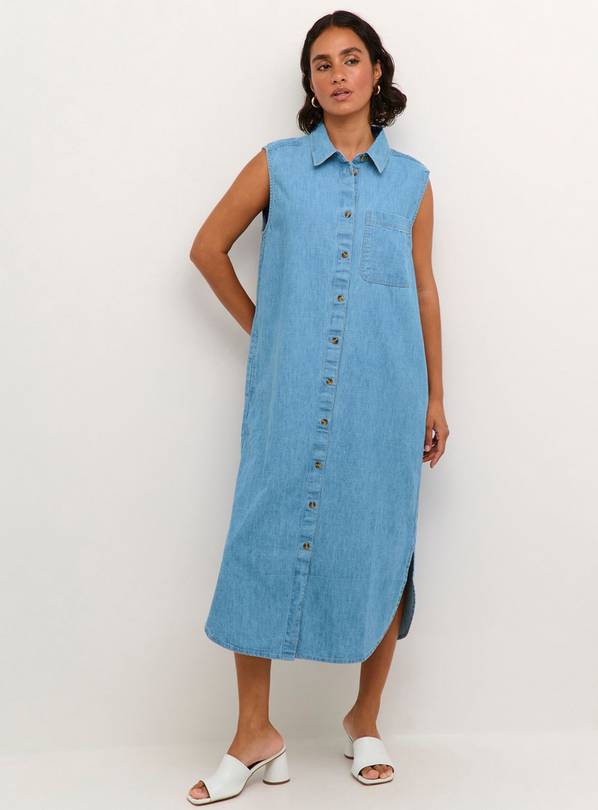 KAFFE Louise Denim Sleeveless Shirt Dress Blue 10