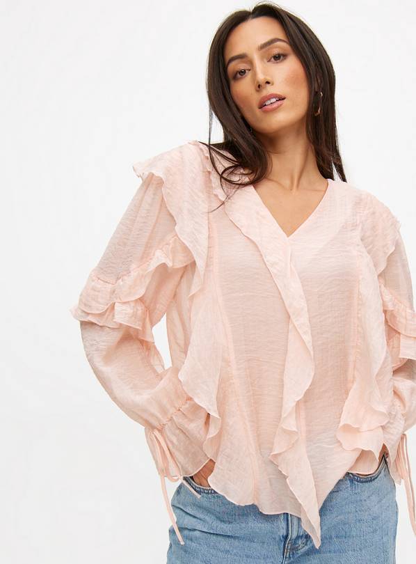 Blush Pink V-Neck Ruffle Blouse 22
