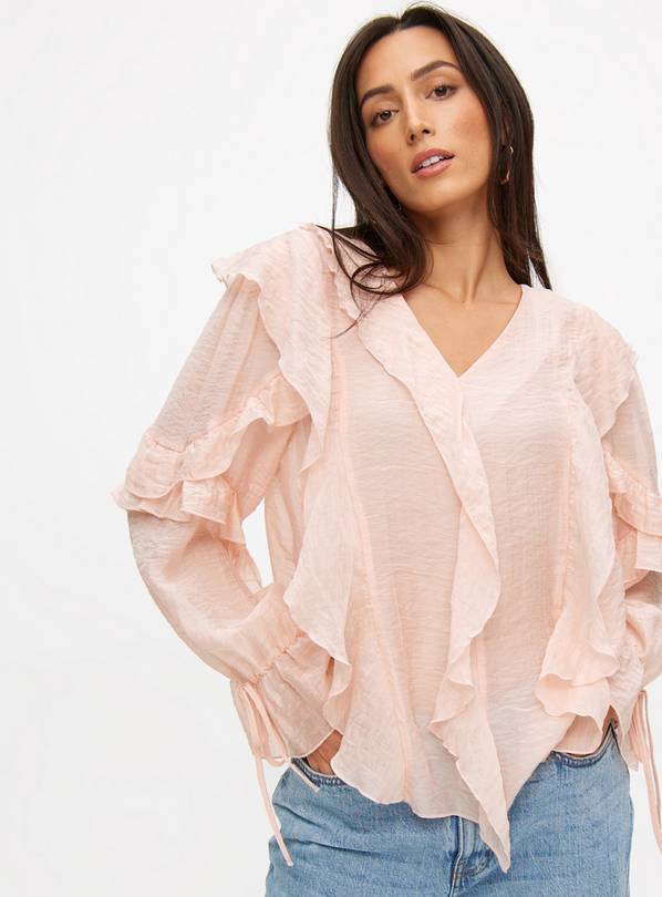 Buy Blush Pink V-Neck Ruffle Blouse 12 | Blouses | Tu