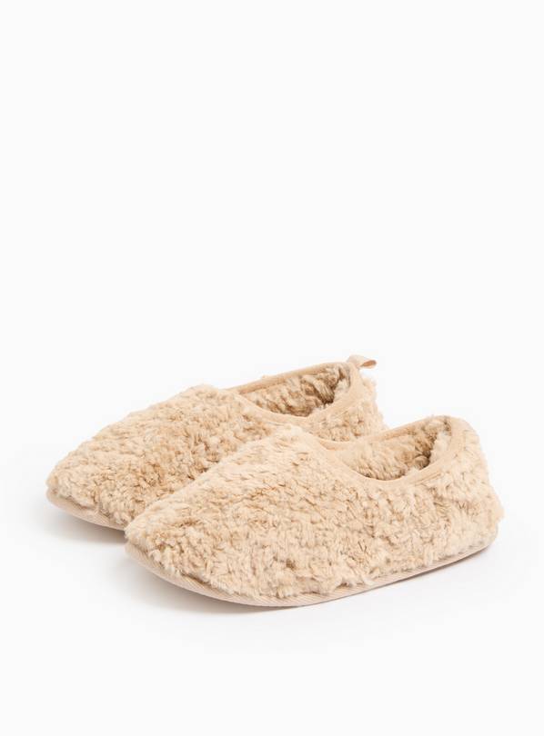 Cream Curly Faux Fur Ballerina Slippers S