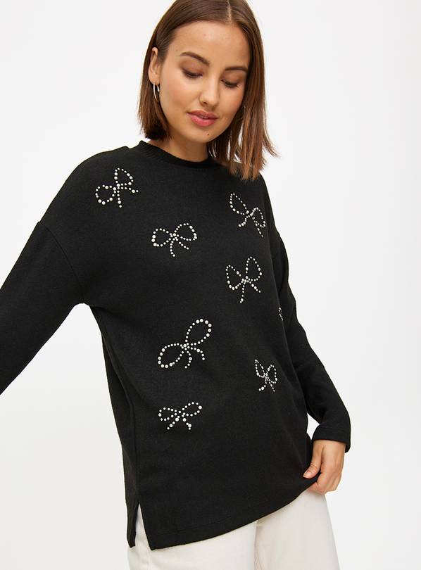 Black Bow Embellished Soft Touch Jumper XXL