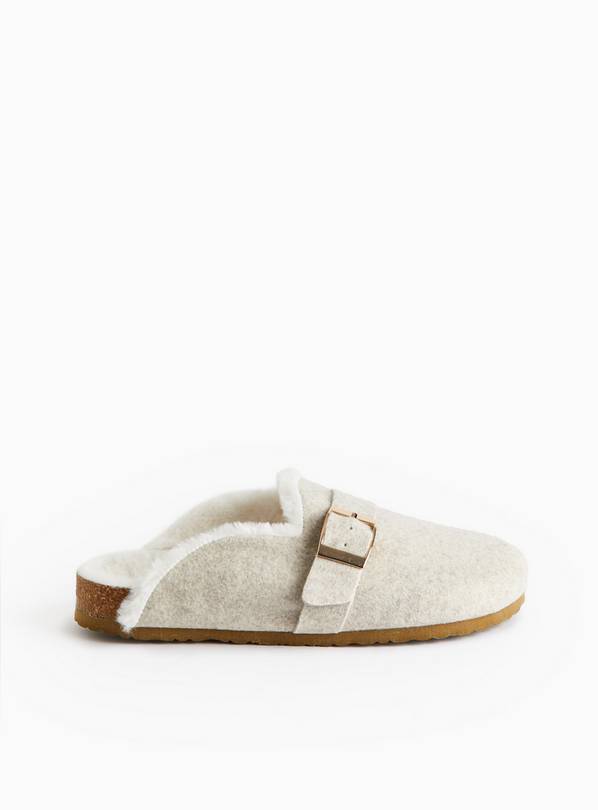 Neutral Faux Fur Lined Closed Toe Mule Shoes L