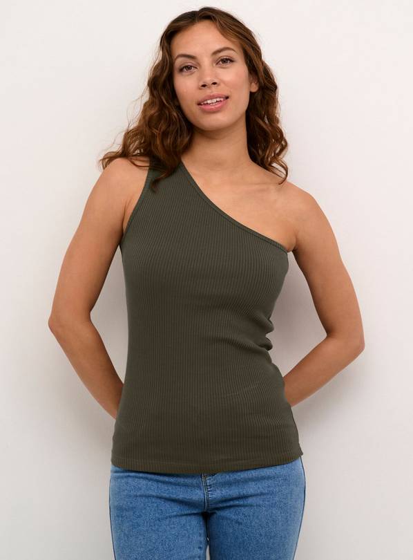 KAFFE Pia One Shoulder Rib Jersey Top Green L