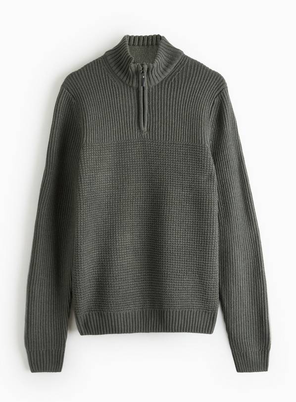 Charcoal Textured Quarter-Zip Jumper  M