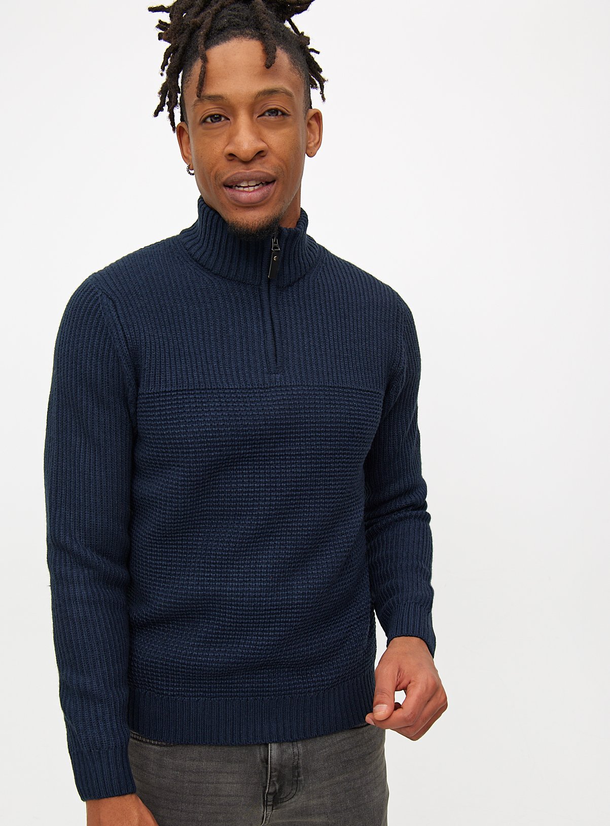 Navy Textured Quarter-Zip Jumper S