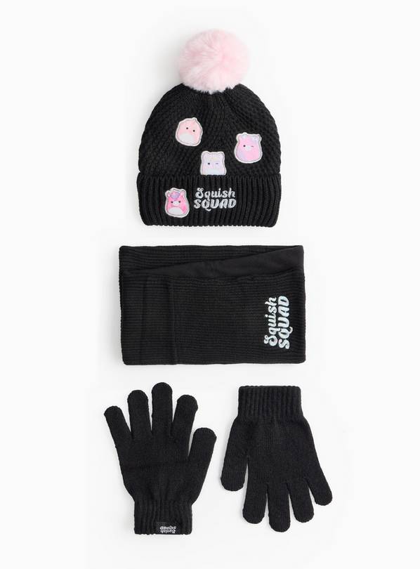 Squishmallows Black Hat, Scarf & Gloves Set 6-9 years