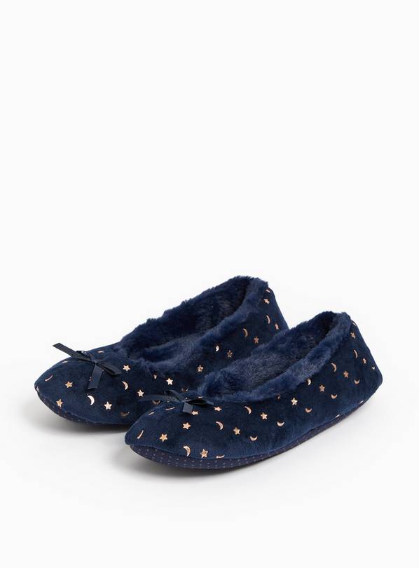 Navy Star & Moon Print Ballerina Slippers 7