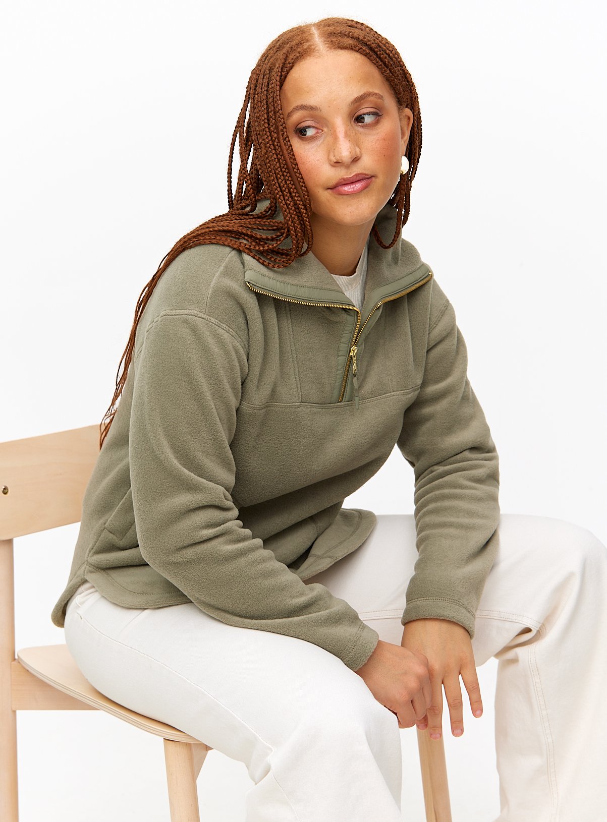 Green Quarter-Zip Fleece Top M