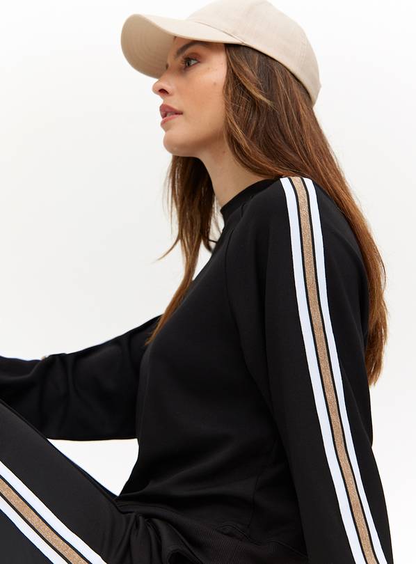 Black Glitter Side Stripe Co-ord Sweatshirt L