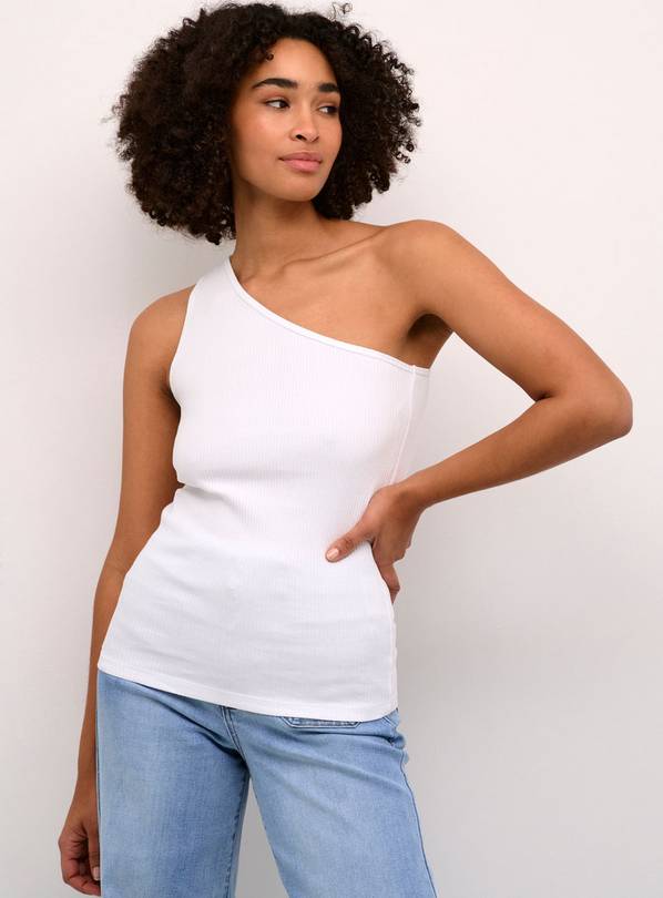 KAFFE Pia One Shoulder Rib Jersey Top White XS