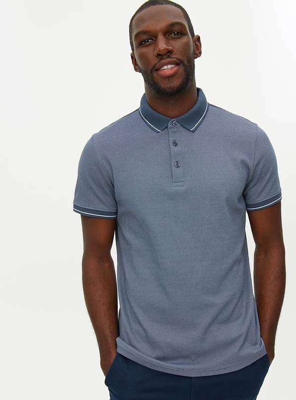 Petrol Blue Striped Two-Tone Polo Shirt M