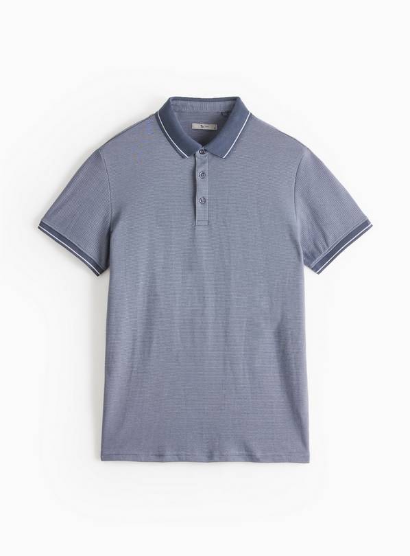 Petrol Blue Striped Two-Tone Polo Shirt L