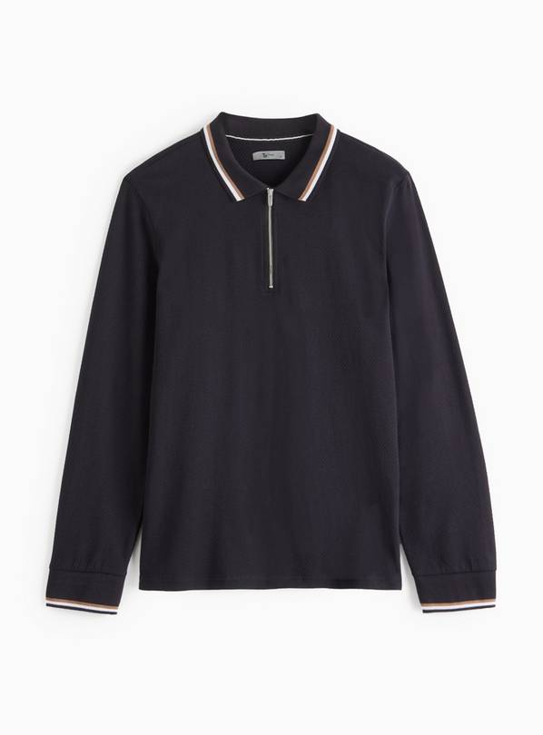 Black Textured Tipped Polo Shirt XXL