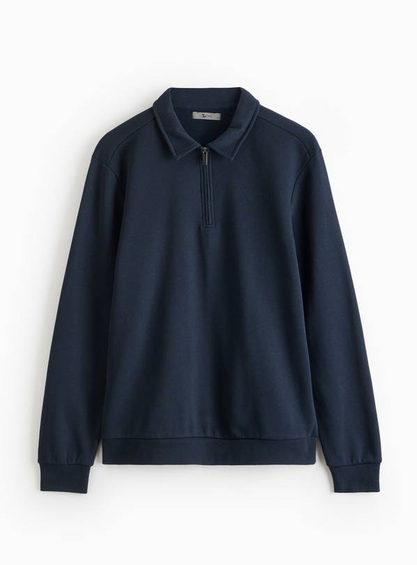 Navy Collared Quarter Zip Jersey Top L