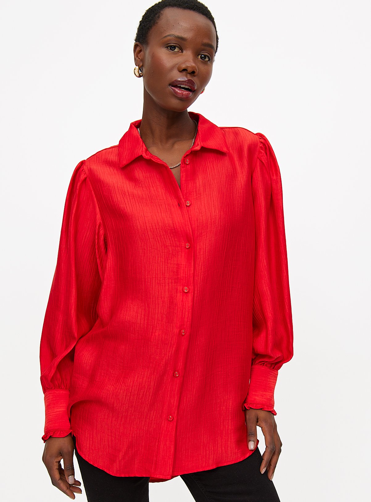Red Textured Relaxed Long Sleeve Shirt 12 - Image 1 thumbnail