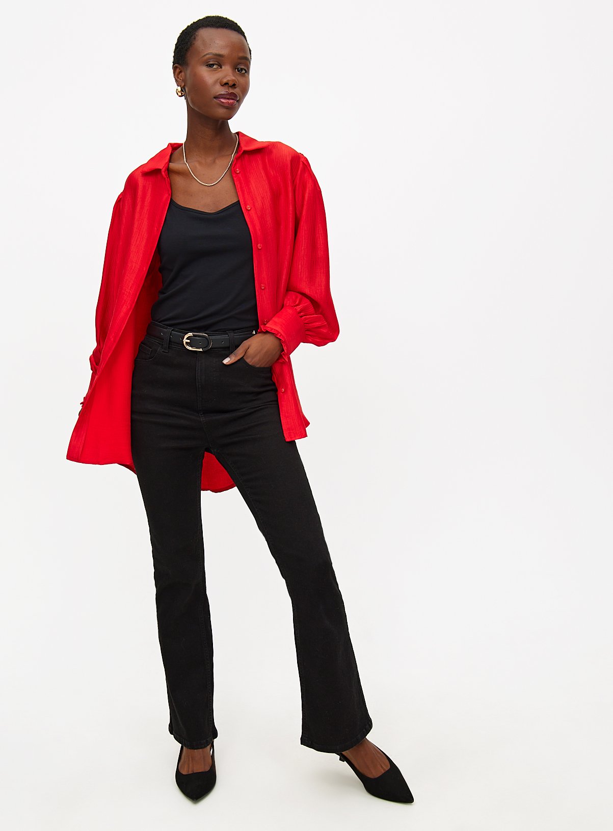 Red Textured Relaxed Long Sleeve Shirt 12 - Image 3 thumbnail