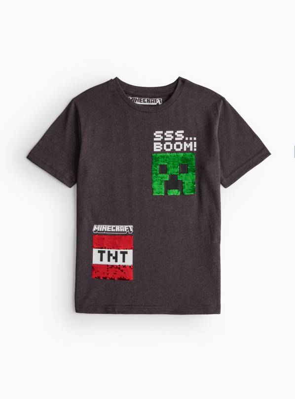 Minecraft Grey Sequin Character T-Shirt 5 years