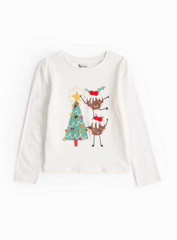 White Christmas Pudding Long Sleeve T-Shirt 1-2 years