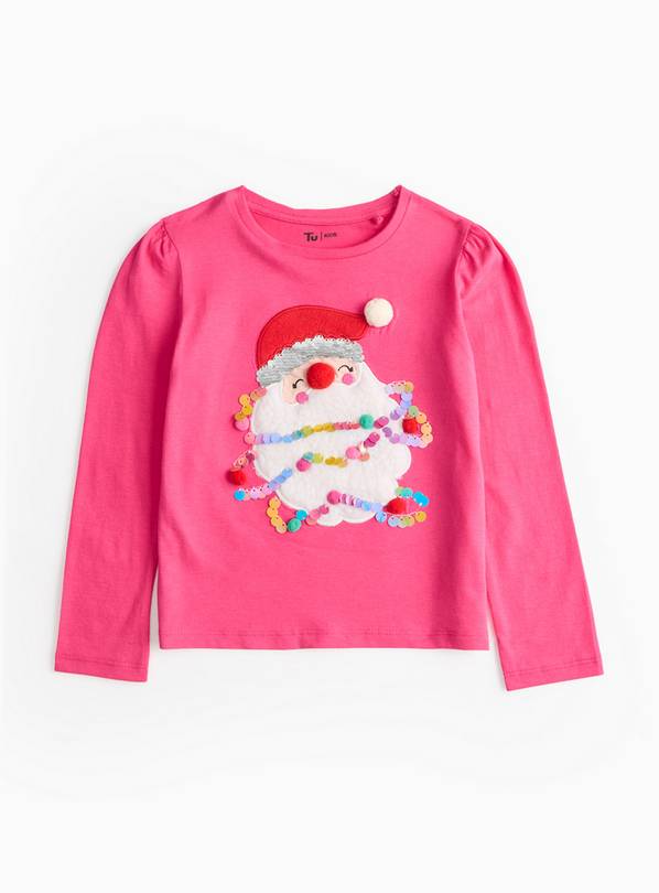 Pink Christmas Santa Printed Long Sleeve Top 3-4 years