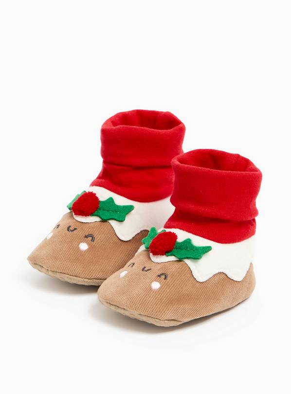 Novelty Christmas Pudding Corduroy Slipper Booties 6-9 months