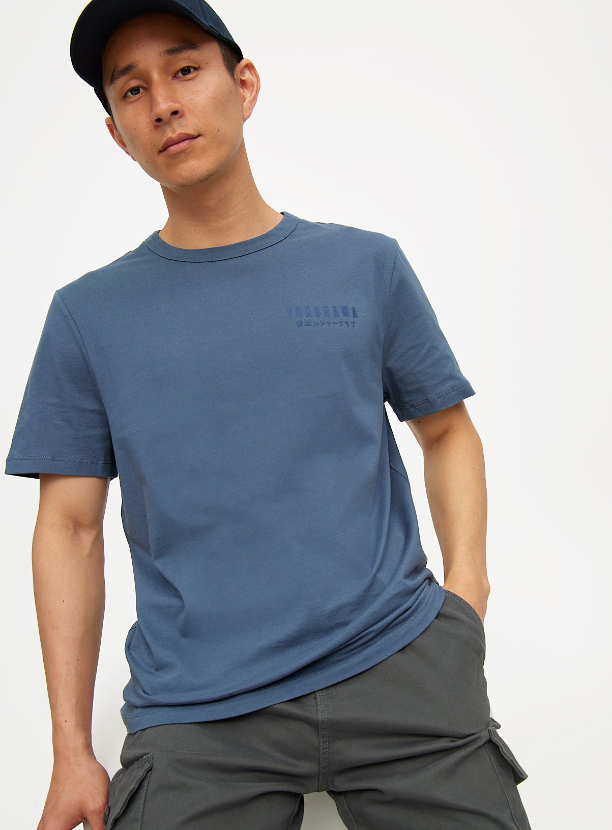 Men's Blue Yokohama Slogan Short Sleeve T-Shirt