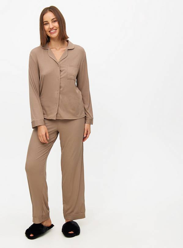 Brown Ribbed Modal Blend Traditional Pyjamas XL