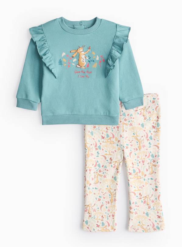 Green Frill Sweatshirt & Cream Printed Leggings Set  6-9 months