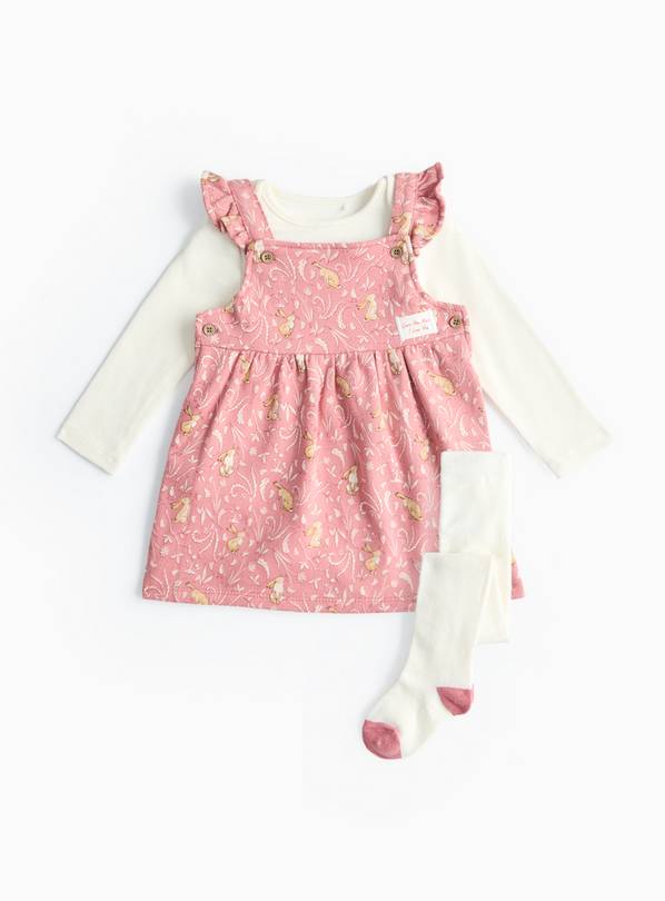 Pink Print Pinafore Dress 3-Piece Set 6-9 months