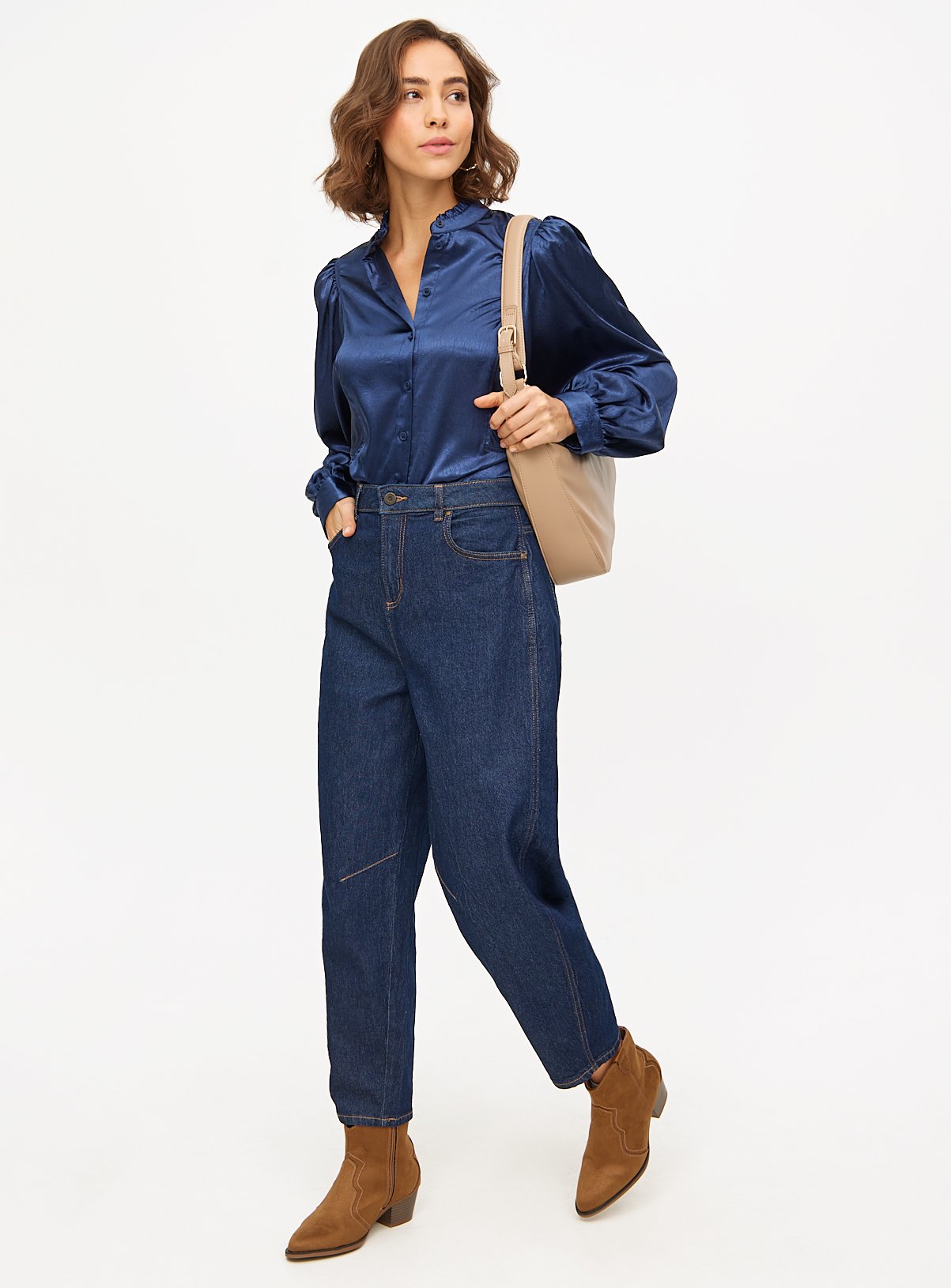 Navy Satin High Neck Long Sleeve Blouse 24 - Image 2 thumbnail