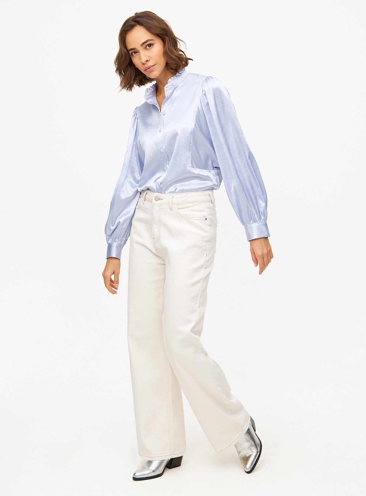 Lilac Satin High Neck Long Sleeve Blouse 22 - Image 2 thumbnail