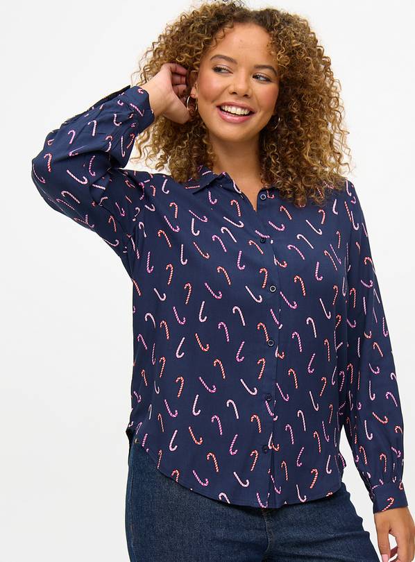Navy Candy Cane Print Shirt 18