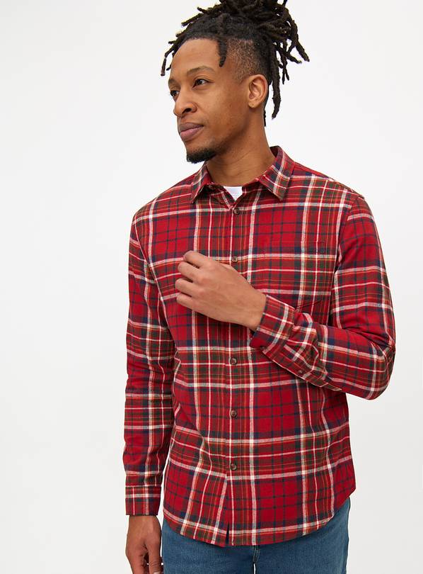 Red Check Long Sleeve Brushed Shirt L