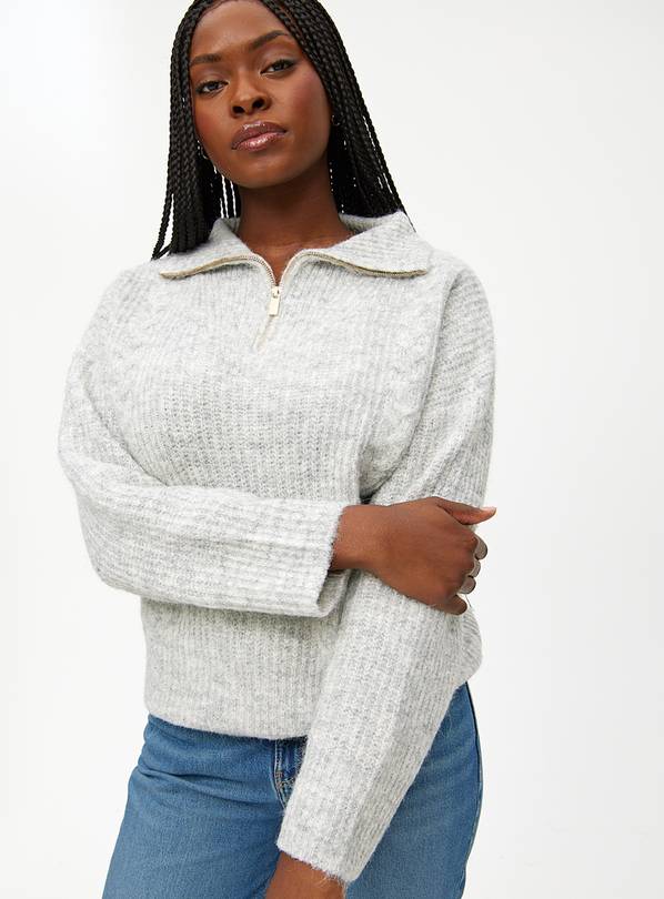 Grey Pointelle Knit Quarter-Zip Jumper 10