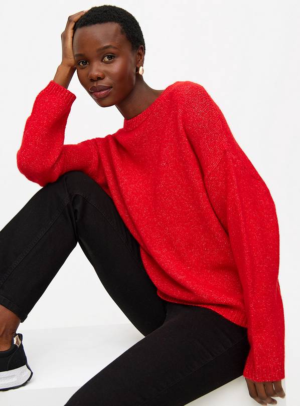 Red Relaxed Boxy Crew Neck Jumper 18