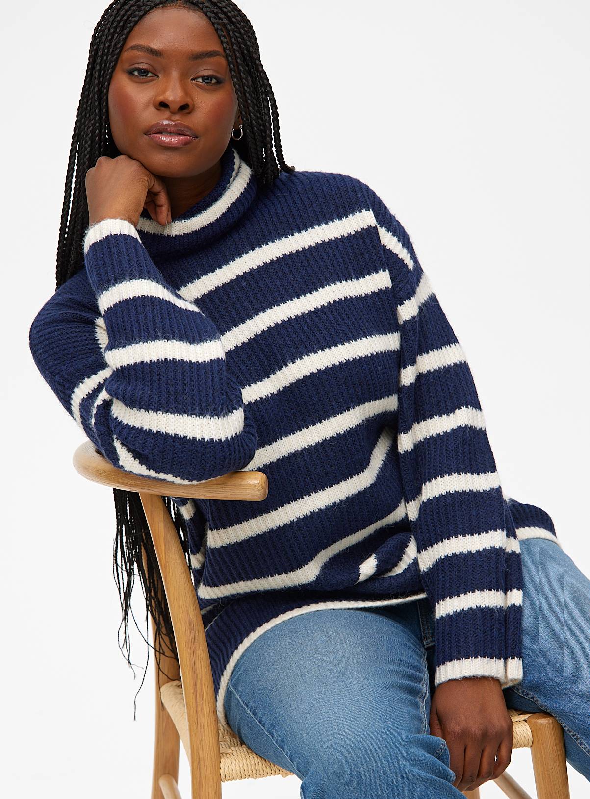Navy Stripe Roll Neck Jumper 20 - Image 1
