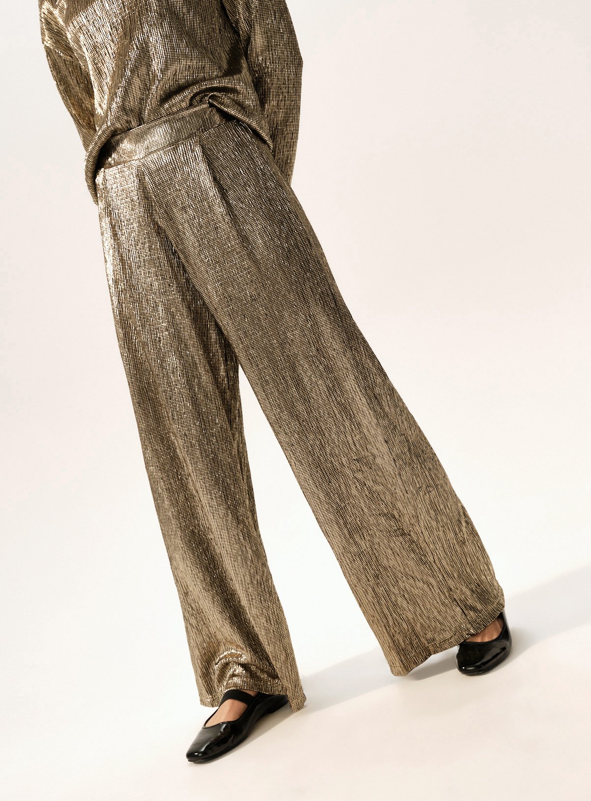 Gold Textured Wide Leg Co-ord Trousers  10 - Image 1 thumbnail