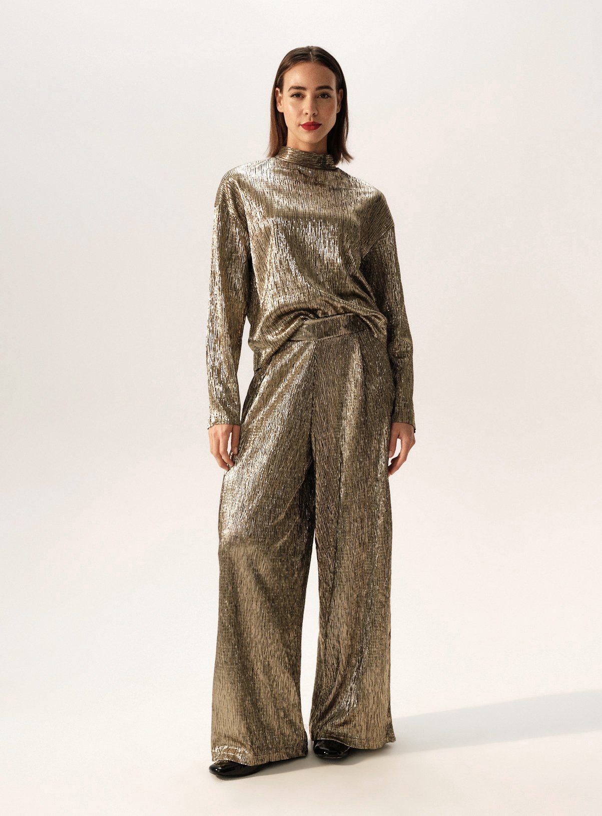 Gold Textured Wide Leg Co-ord Trousers  10 - Image 2 thumbnail