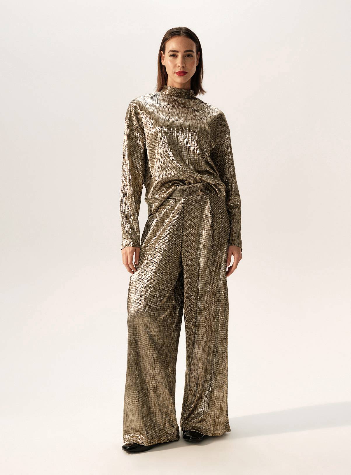 Gold Textured Wide Leg Co-ord Trousers  10 - Image 2