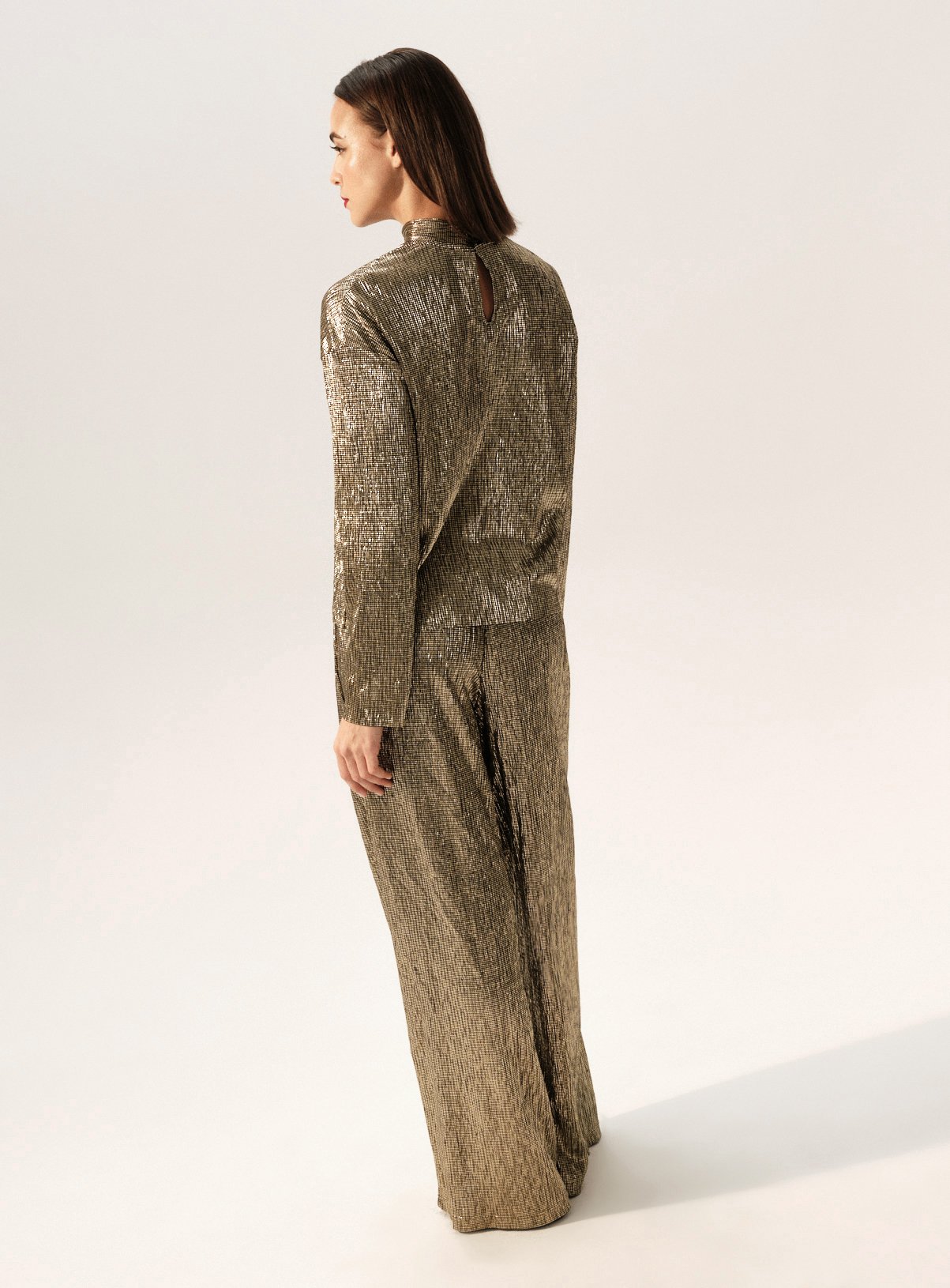 Gold Textured Wide Leg Co-ord Trousers  10 - Image 5 thumbnail