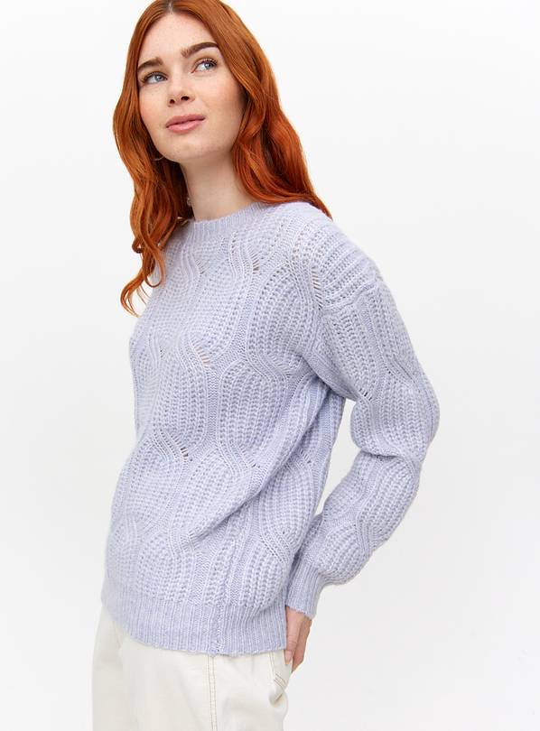 Lilac Pointelle Cable Crew Neck Jumper 8