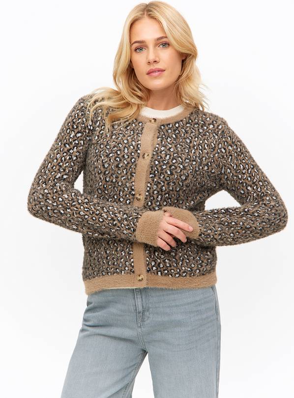 Leopard Print Fluffy Crew Neck Cardigan 14