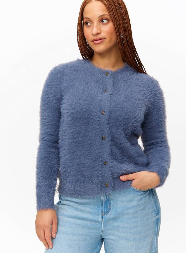 Grey Fluffy Crew Neck Cardigan 16